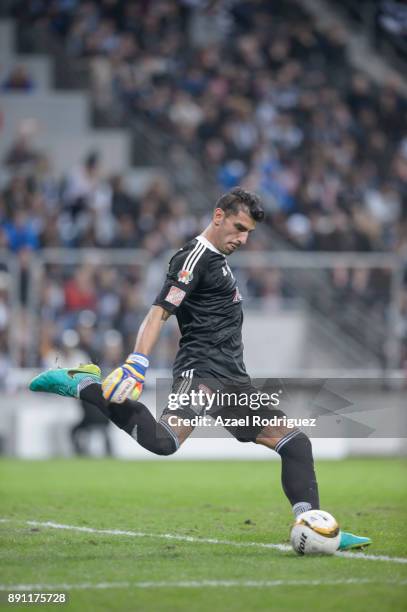 Nahuel Guzman, goalkeeper of Tigres, kicks the ball during the second leg of the Torneo Apertura 2017 Liga MX final between Monterrey and Tigres UANL...