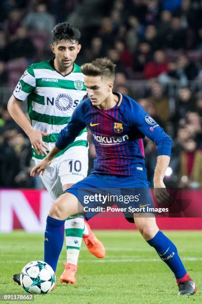 Denis Suarez Fernandez of FC Barcelona in action as Alan Ruiz of Sporting CP looks on during the UEFA Champions League 2017-18 match between FC...