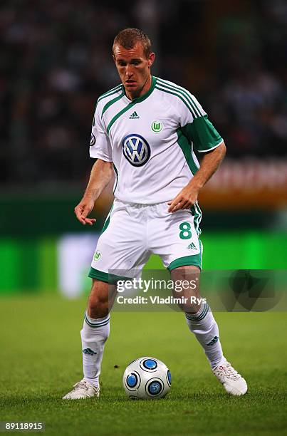 Thomas Kahlenberg of Wolfsburg in action during the Volkswagen Supercup final match between VfL Wolfsburg and SV Werder Bremen at Volkswagen Arena on...