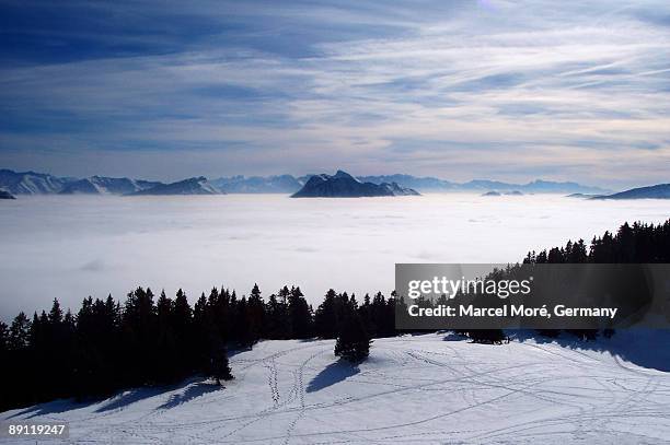 snow landscape - annecy winter stock pictures, royalty-free photos & images