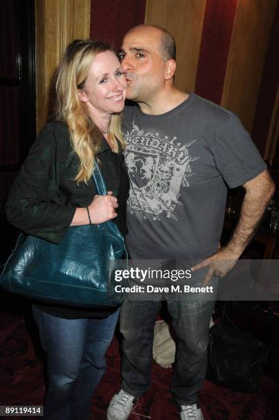 Omid Djalili and his wife Annabel Knight attend the cast change of ''Oliver!'' at the Theatre Royal Drury Lane on July 20, 2009 in London, England.