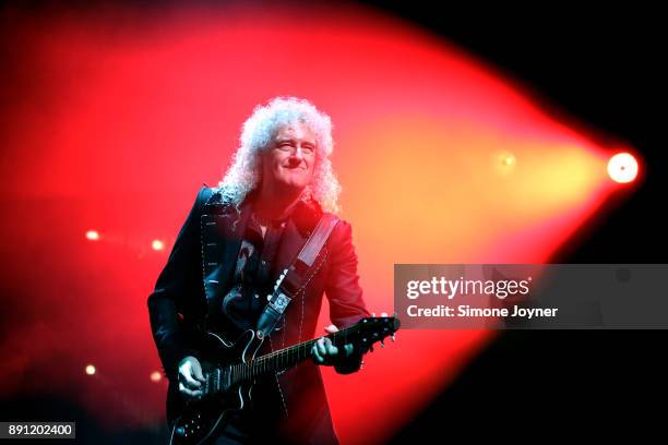 Brian May of Queen performs live on stage at The O2 Arena on December 12, 2017 in London, England.