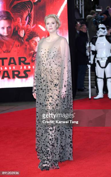 Gwendoline Christie attends the European Premiere of 'Star Wars: The Last Jedi' at Royal Albert Hall on December 12, 2017 in London, England.