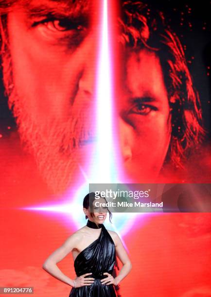 Daisy Ridley, attends the European Premiere of 'Star Wars: The Last Jedi' at Royal Albert Hall on December 12, 2017 in London, England.
