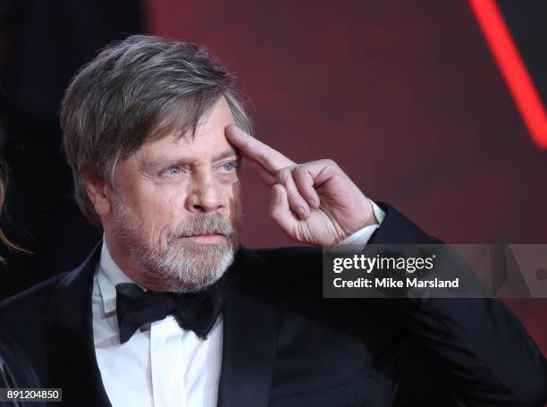 Daisy Ridley and Mark Hamill attend the European Premiere of 'Star Wars: The Last Jedi' at Royal Albert Hall on December 12, 2017 in London, England.