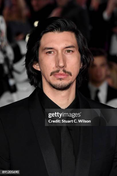 Actor Adam Driver attends the European Premiere of 'Star Wars: The Last Jedi' at Royal Albert Hall on December 12, 2017 in London, England.