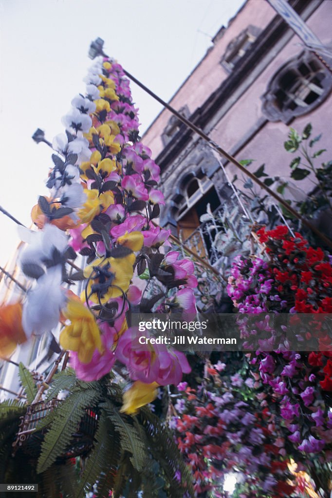 Decorative flowers in marketplace, Mexico City, Mexico