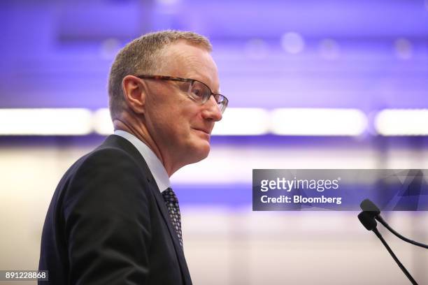 Philip Lowe, governor of the Reserve Bank of Australia , pauses while delivering a speech at the Australian Payment Summit in Sydney, Australia, on...