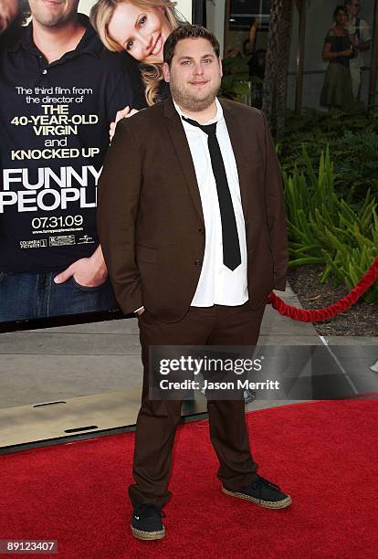 Actor Jonah Hill arrives at the premiere Of Universal Pictures' "Funny People" held at ArcLight Cinemas Cinerama Dome on July 20, 2009 in Hollywood,...