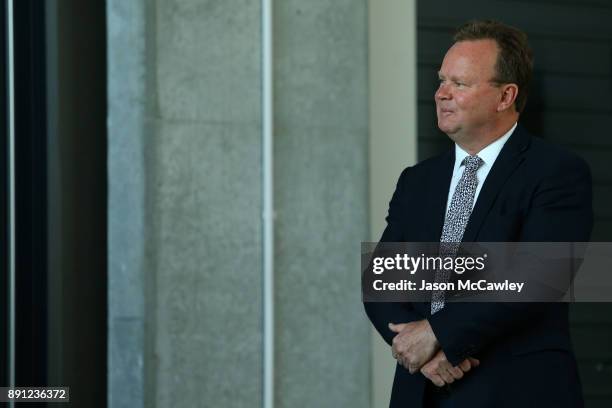 Rugby Australia CEO, Bill Pulver looks on during a Rugby Australia press conference at the Rugby Australia Building on December 13, 2017 in Sydney,...