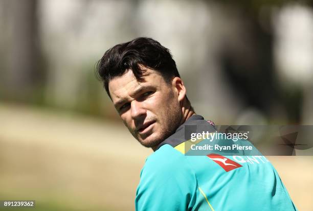 Peter Handscomb of Australia looks on during an Australian nets session ahead of the Third Test of the 2017/18 Ashes Series at the WACA on December...