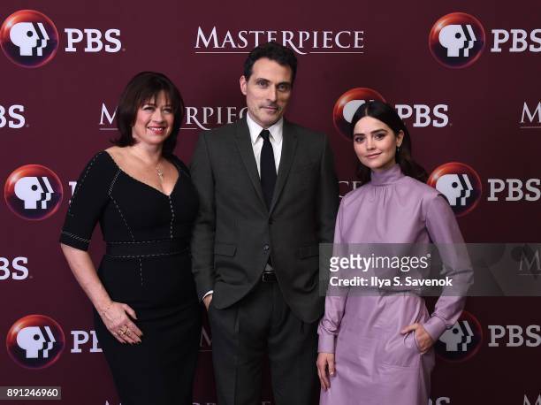 Daisy Goodwin, Rufus Sewell and Jenna Coleman attend "Victoria" Season 2 Premiere on Masterpiece on PBS on December 12, 2017 in New York City.