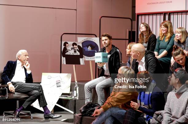 Jo Groebel and German actor Thore Schoelermann during the discussion panel of Clich'e Bashing 'soziale Netzwerke - Real vs Digital' In Berlin at...