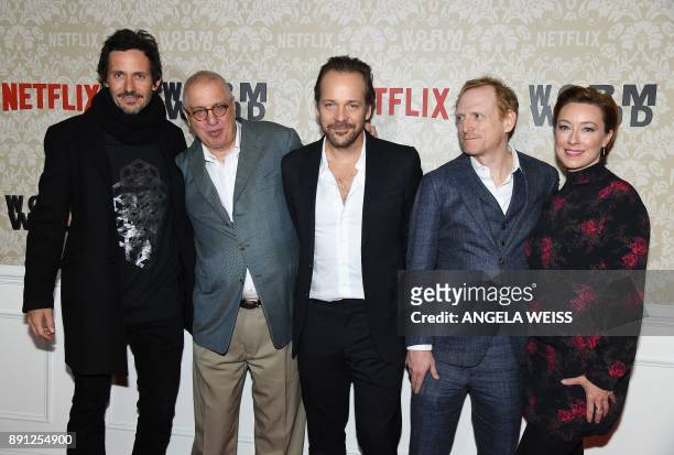 Christian Camargo, Errol Morris, Peter Sarsgaard, Scott Shepherd and Molly Parker attend the New York Premiere of "Wormwood" hosted by Netflix at The...