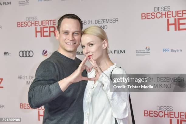 Vinzenz Kiefer and his wife Masha Tokareva during the 'Dieses bescheuerte Herz' premiere on December 12, 2017 in Berlin, Germany.