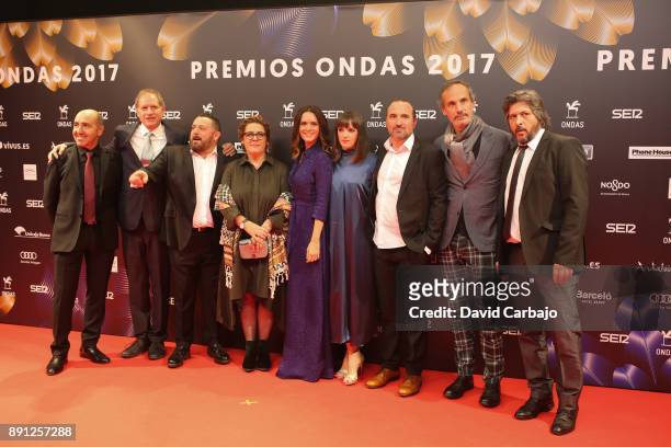 Carlos Fernandez, Nacho Novo, Pepon Nieto, guest, Eva Santolari, Susana Abaitua, Pau Frexia, Frances Garrido and guest attend the 63th Ondas Gala...