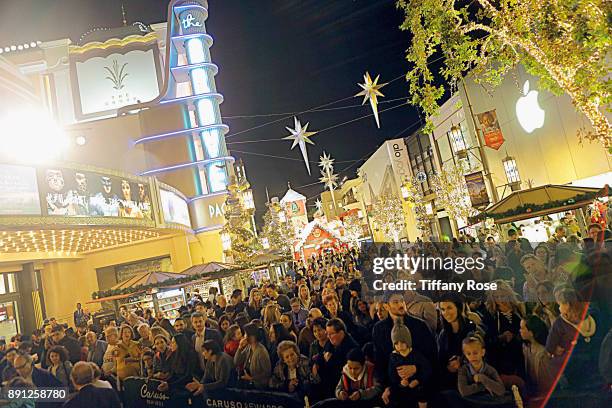 General view of atmosphere at the Village Synagogue and Emmanuelle Chriqui Host Menorah Lighting Ceremony at The Grove on December 12, 2017 in Los...