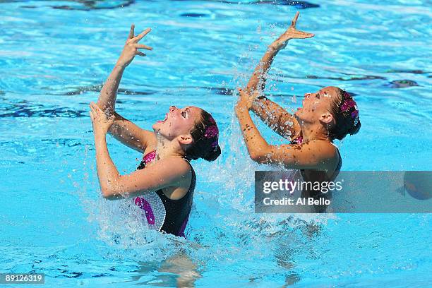 Olivia Allison and Jenna Randall of Great Britain compete in the Technical Duet Final at the Stadio Pietrangeli on July 21, 2009 in Rome, Italy.