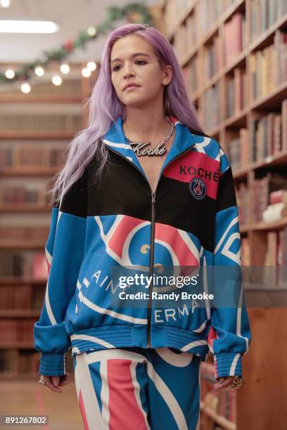 Model walks the runway during the Koche Pre-Fall 2018 Runway Show at Strand Bookstore on December 12, 2017 in New York City.