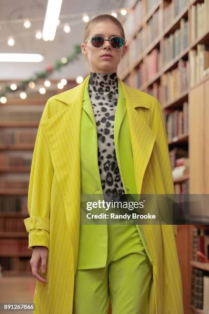 Model walks the runway during the Koche Pre-Fall 2018 Runway Show at Strand Bookstore on December 12, 2017 in New York City.