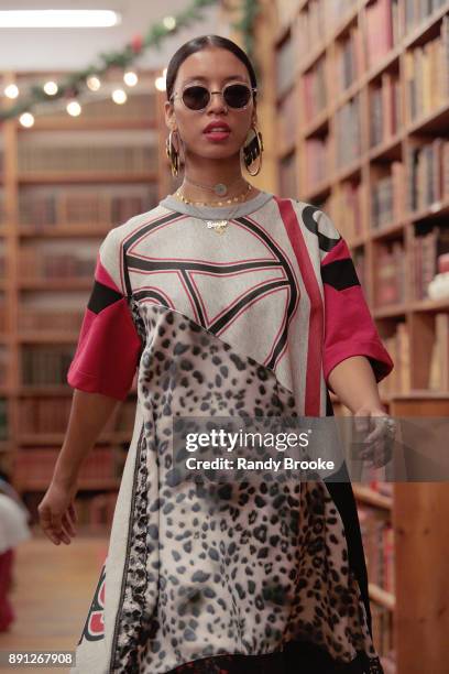 Model walks the runway during the Koche Pre-Fall 2018 Runway Show at Strand Bookstore on December 12, 2017 in New York City.