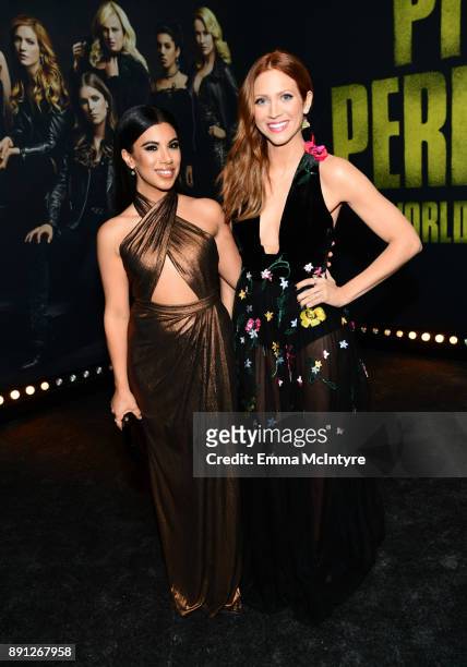 Chrissie Fit and Brittany Snow attend the premiere of Universal Pictures' "Pitch Perfect 3" at Dolby Theatre on December 12, 2017 in Hollywood,...