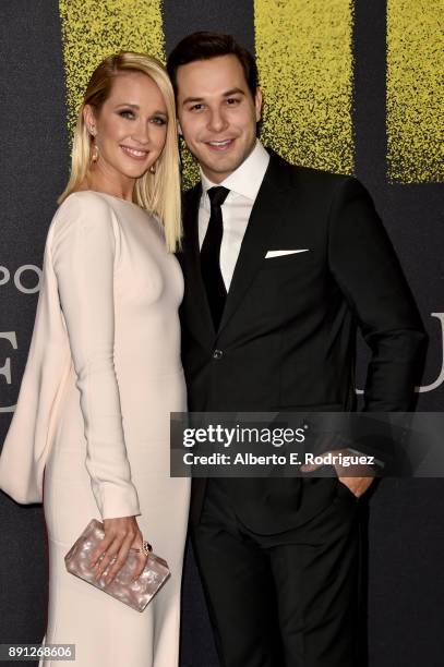 Anna Camp and Skylar Astin attend the premiere of Universal Pictures' "Pitch Perfect 3" at Dolby Theatre on December 12, 2017 in Hollywood,...