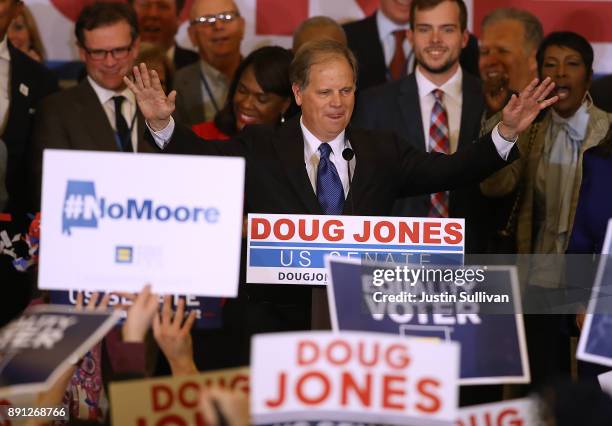 Democratic U.S. Senator elect Doug Jones speaks to supporters during his election night gathering the Sheraton Hotel on December 12, 2017 in...