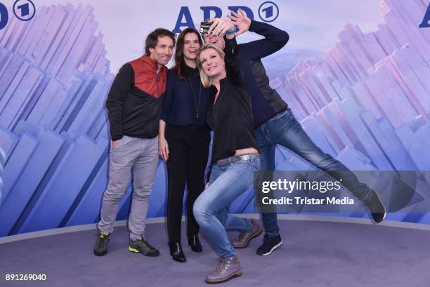 Peter Schlickenrieder, Katarina Witt, Maria Hoefl-Riesch and Dieter Thoma during the Olympia Press Conference on December 12, 2017 in Berlin, Germany.