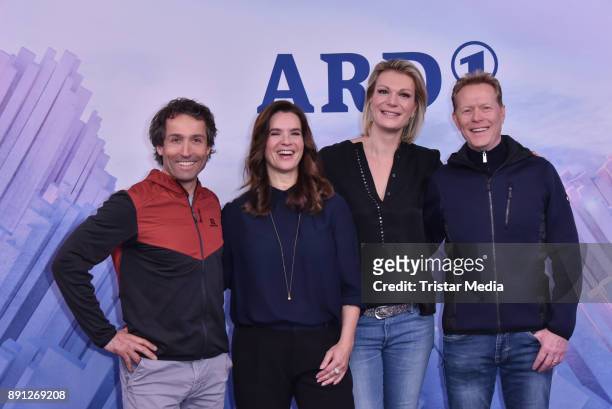 Peter Schlickenrieder, Katarina Witt, Maria Hoefl-Riesch and Dieter Thoma during the Olympia Press Conference on December 12, 2017 in Berlin, Germany.