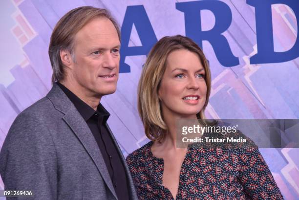 Gerhard Delling and Jessy Wellmer during the Olympia Press Conference on December 12, 2017 in Berlin, Germany.