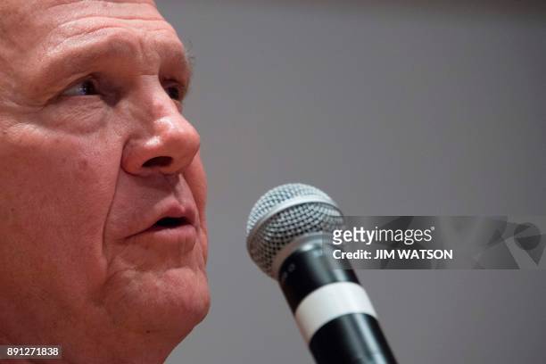 Republican Senatorial candidate Roy Moore addresses his supporters in Montgomery, Alabama, on December 12, 2017. Democrat Doug Jones scored a victory...
