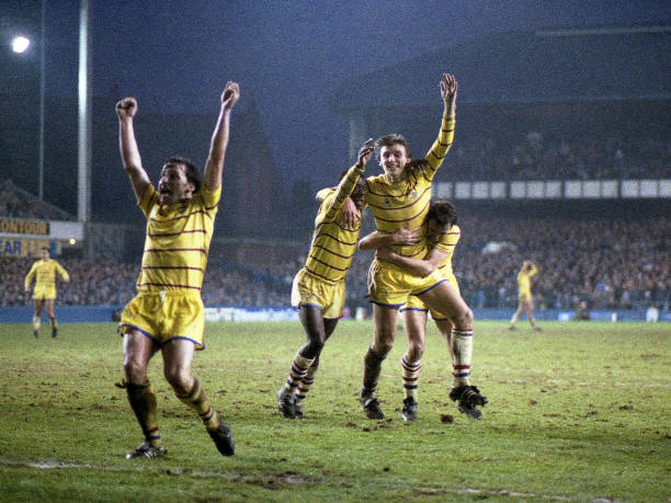Colin Pates of Chelsea celebrates scoring a goal with his team-mates during the Canon League Division One match between Everton and Chelsea held on... Colin Pates of Chelsea celebrates scoring a goal with his team-mates during the Canon League Division One match between Everton and Chelsea held on...