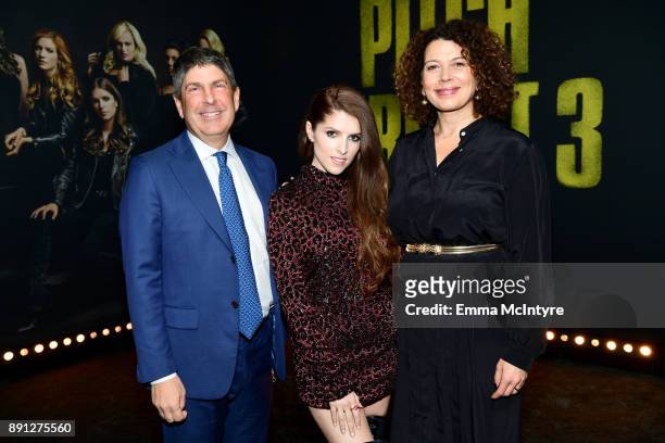 Jeff Shell, Chairman of Universal Filmed Entertainment Group, Anna Kendrick and Donna Langley, Chairman of Universal Pictures attend the premiere of...