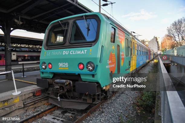 On the fringe of the one planet summit, the Climat train stopped for children by the EAST train station in Paris, France, on 12 December 2017.