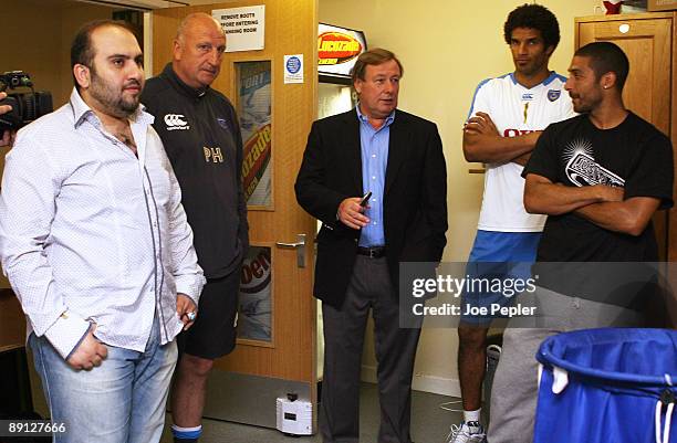 Portsmouth FC's new chairman Sulaiman Al Fahim, manager Paul Hart, CEO Peter Storrie, David James and Hayden Mullins during a visit to the club's...