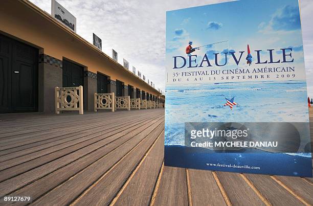 Picture taken on July 21, 2009 shows a poster of the Deauville US Film Festival, in Deauville, northern France. The 35th edition of the festival runs...