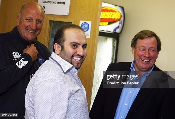 Portsmouth FC's new chairman Sulaiman Al Fahim, manager Paul Hart and CEO Peter Storrie during a visit to the club's training ground on July 21, 2009...