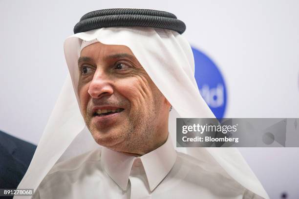 Akbar Al Baker, chief executive officer of Qatar Airways Ltd., attends a greeting ceremony after disembarking from the inaugural Qatar Airways Ltd....