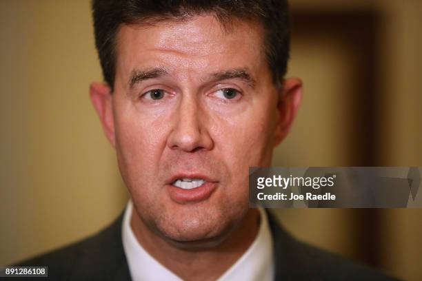 John Merrill, Secretary of State of Alabama, speaks to the media in the Capitol building about the possible recount to determine the winner between...