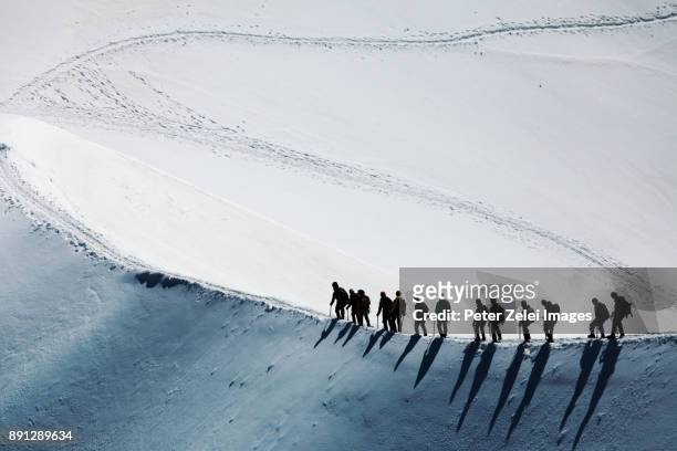 mountain climbers in the mont blanc massif - randonnée de haute montagne photos et images de collection