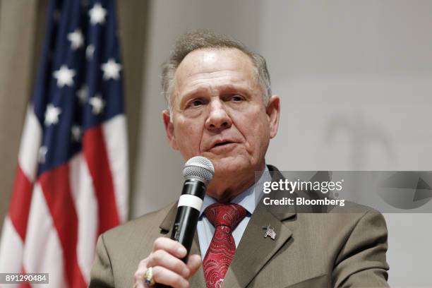 Roy Moore, a Republican from Alabama, speaks during an election night party in Montgomery, Alabama, U.S., on Tuesday, Dec. 12, 2017. The defeat of...