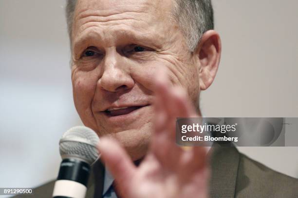 Roy Moore, a Republican from Alabama, speaks during an election night party in Montgomery, Alabama, U.S., on Tuesday, Dec. 12, 2017. The defeat of...