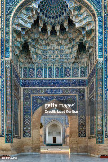 emtrance of gur amir , also seen through the door is the mausoleum itself , samarkand uzbekistan - uzbekistan stock pictures, royalty-free photos & images