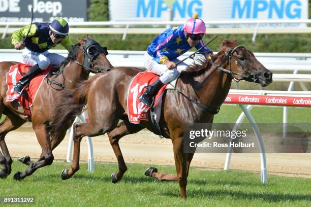 Toy Boy ridden by Ryan Maloney wins the Frankston Suzuki Summer Of Racing Hcp at Mornington Racecourse on December 13, 2017 in Mornington, Australia.