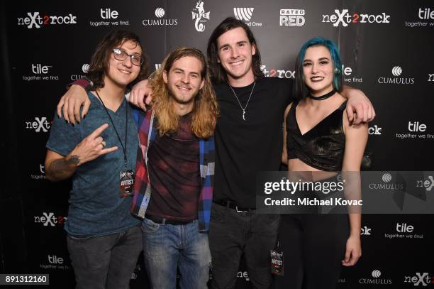 Tyler Ritter, Dakota McGeehan, Nick McGeehan, and Livi Dillon of the band Another Day Dawns attend the neXt2rock 2017 Finale Event at Viper Room on...