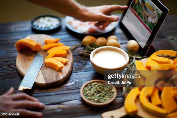 pumpkin soup - recipe stock pictures, royalty-free photos & images