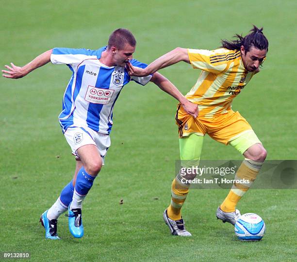 Jonas Gutierrez in action during a pre-season friendly match between Huddersfield Town and Newcastle United at the Galpharm Stadium on July 21, 2009...