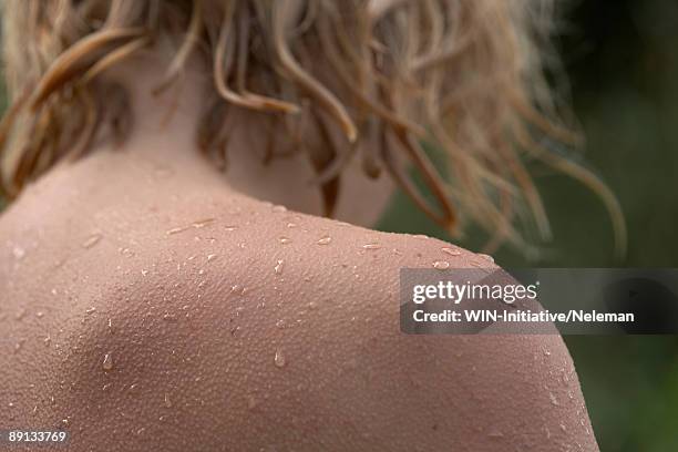 water droplets on a woman's shoulder, bug river, vinnytsya, ukraine - wet stock pictures, royalty-free photos & images