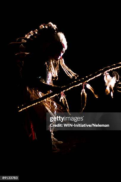 shaman dancing with his crosier, kocyubinskoe, kiev, ukraine  - shaman stock pictures, royalty-free photos & images